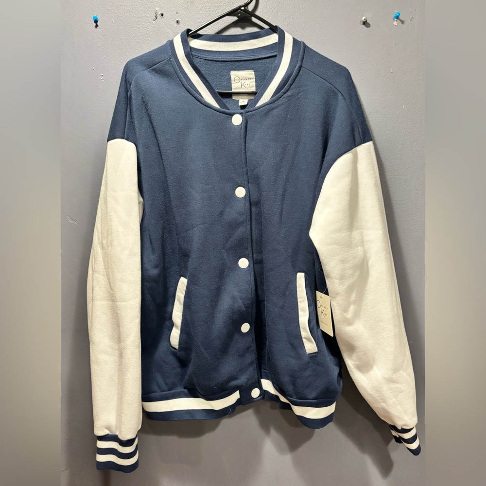 - Orange Kiss Essentials Navy Blue Varsity Jacket